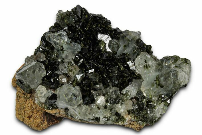Sparkling Dark Green Epidote Crystals with Quartz - Turkey #337443